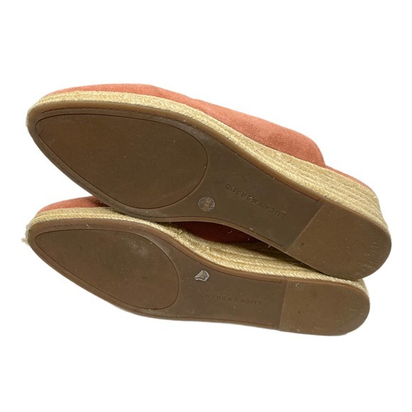 Lucky Brand‎ Mule Wedges Espadrille Platform Suede Leather Slip On Shoes 11 Pink - Picture 3 of 5
